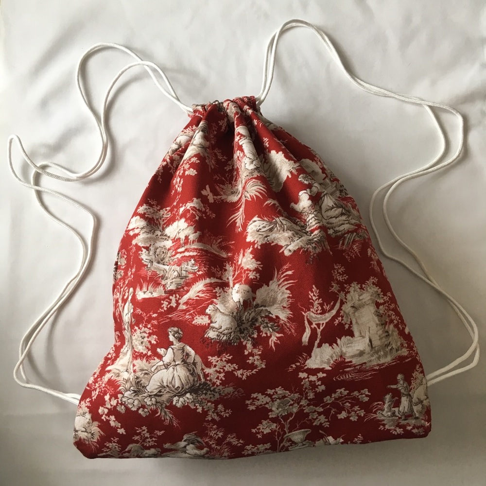 Red Toile Drawstring Backpack